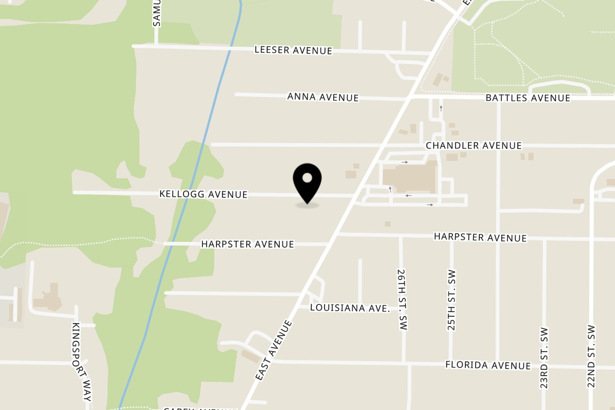 Map showing the location of Daveys Doghouse on 1254 Kellogg Ave in Akron